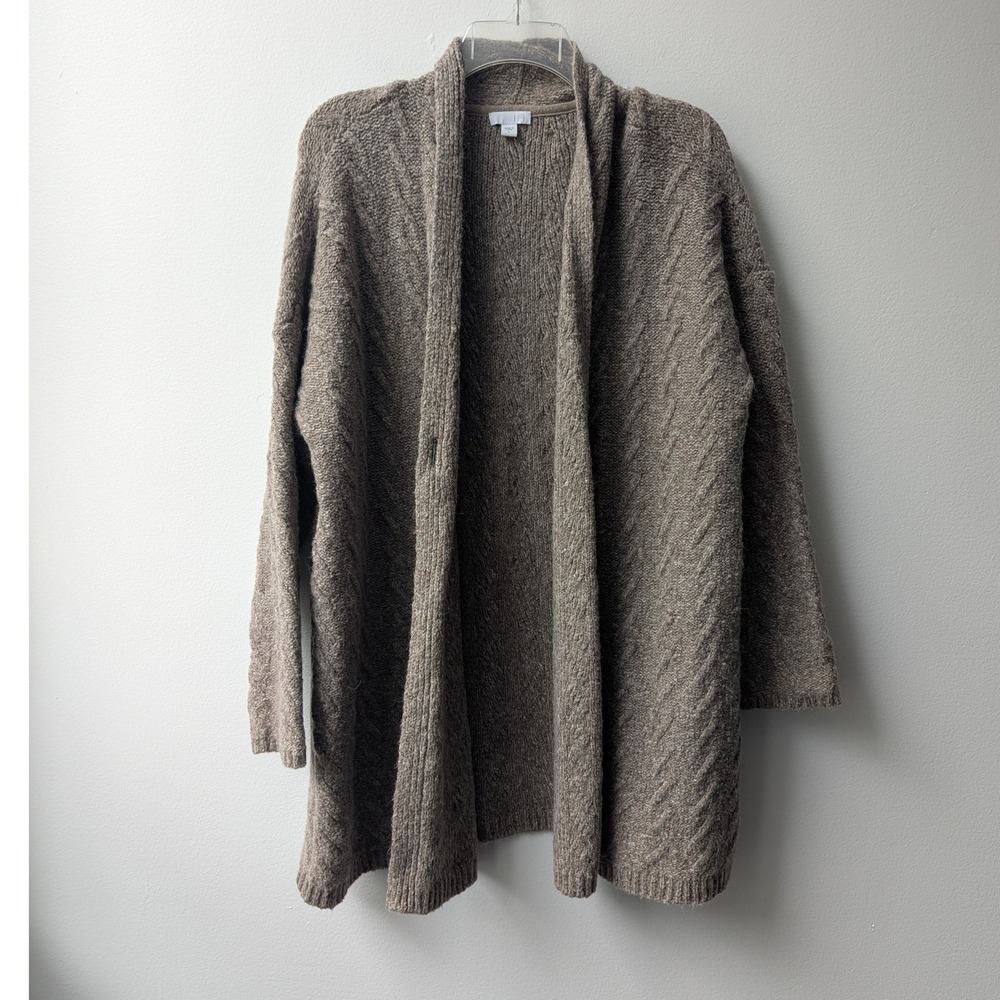 J. Jill Cardigan Taupe Brown Cable Knit Open Front Alpaca Blend Sz L Lagenlook